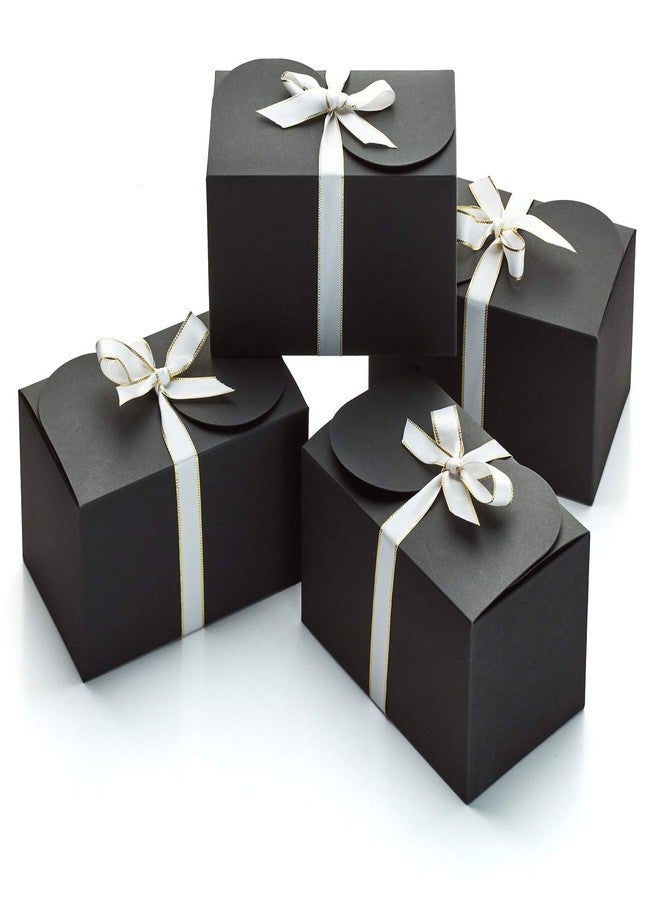 Hayley Cherie Black Kraft Gift Boxes with White & Gold Ribbons (20 Set) 6.5” x 4” Small Rectangle Cardboard Treat Boxes with Lids for Gift Giving, Weddings, Party Favors, Cookies, Christmas, Groomsmen, Bulk, Empty - Image 1